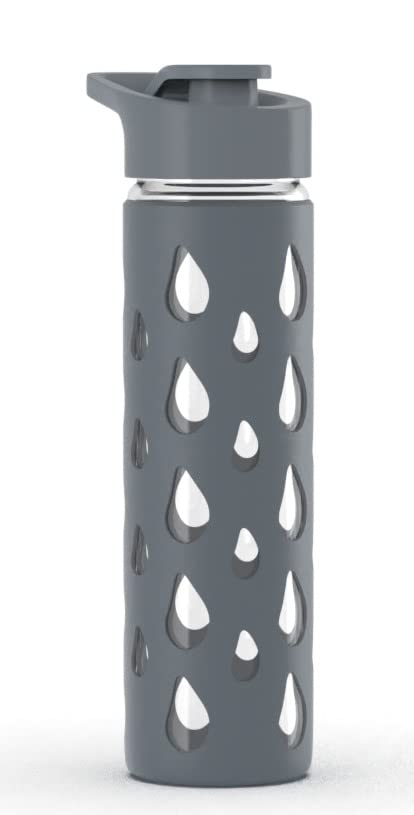 Quicksip Borosilicate Glass Water Bottle with Silicon Sleeve 550ml Green
