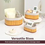Load image into Gallery viewer, RIOWARE Natural Bamboo Storage Rectangular Basket Bins Organizer, Pack of 3
