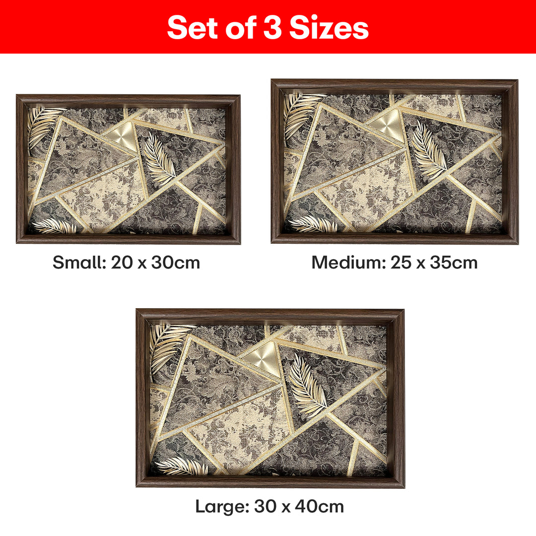 Serving Trays Wooden Black Abstract - Set of 3
