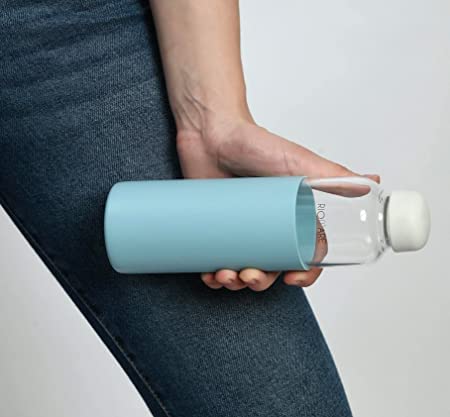 Riobuzz Borosilicate Glass Water Bottle With Silicone Sleeve 550 ml Blue