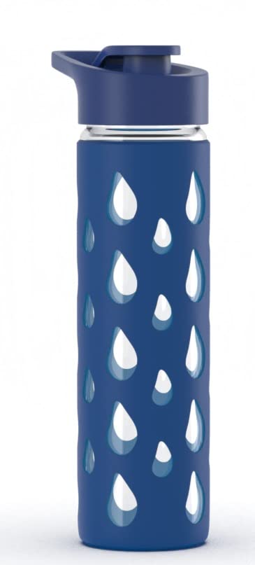 Quicksip Borosilicate Glass Water Bottle with Silicon Sleeve 550ml Green