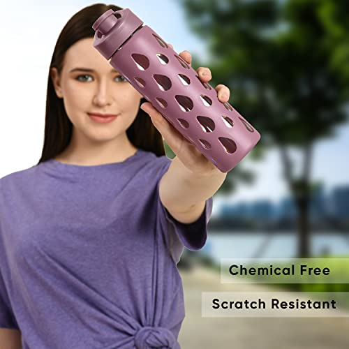 Quicksip Borosilicate Glass Water Bottle with Silicon Sleeve 550ml Green