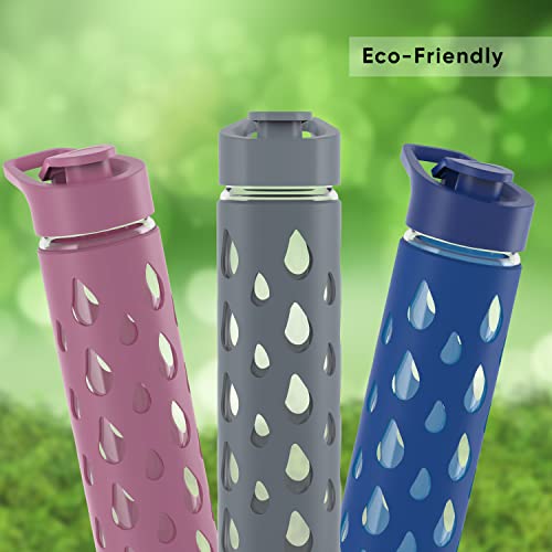 Quicksip Borosilicate Glass Water Bottle with Silicon Sleeve 550ml Green