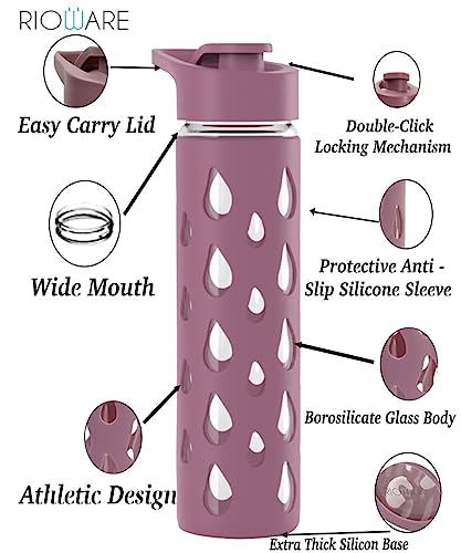 Quicksip Borosilicate Glass Water Bottle with Silicon Sleeve 550ml Green