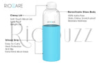 Load image into Gallery viewer, Riobuzz Borosilicate Glass Water Bottle With Silicone Sleeve 550 ml Blue