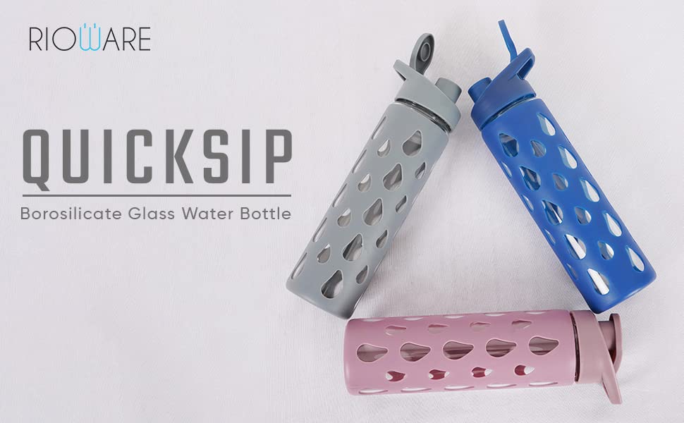 Quicksip Borosilicate Glass Water Bottle with Silicon Sleeve 550ml Green