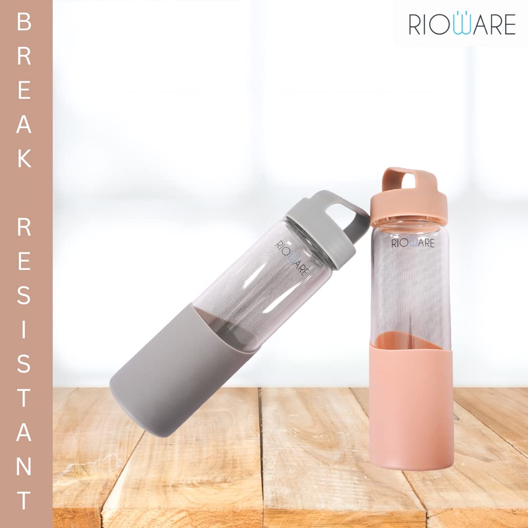 Hydraboost Borosilicate Glass Water Bottle With Silicon Sleeve 550ml Grey
