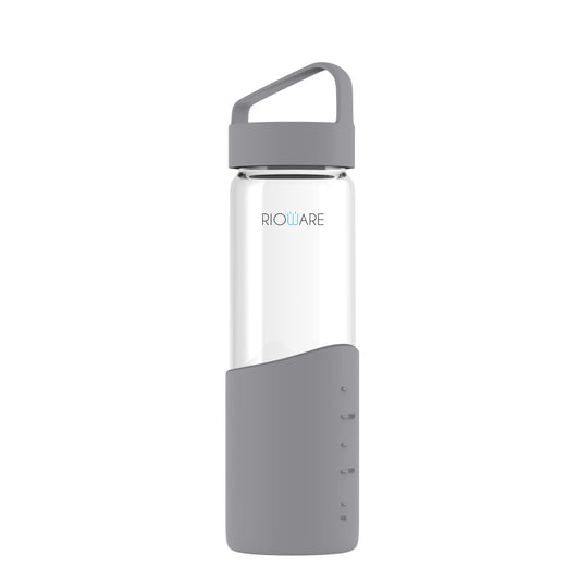 Hydraboost Borosilicate Glass Water Bottle With Silicon Sleeve 550ml Grey