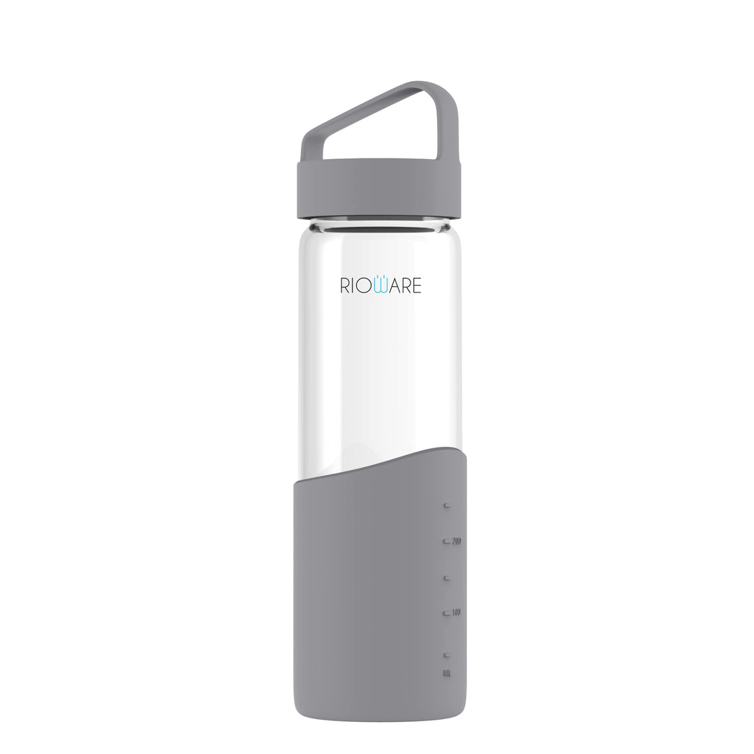 Hydraboost Borosilicate Glass Water Bottle With Silicon Sleeve 550ml Grey
