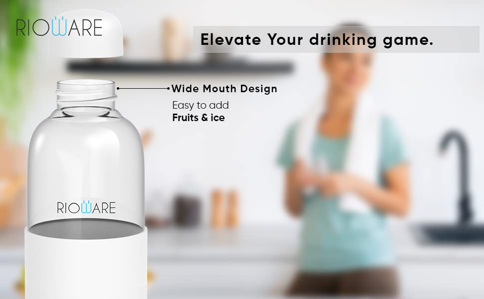 Riobuzz Borosilicate Glass Water Bottle With Silicone Sleeve 550 ml Blue