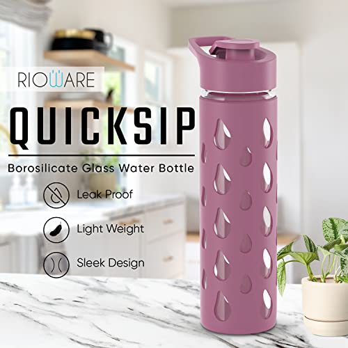 Quicksip Borosilicate Glass Water Bottle with Silicon Sleeve 550ml Green