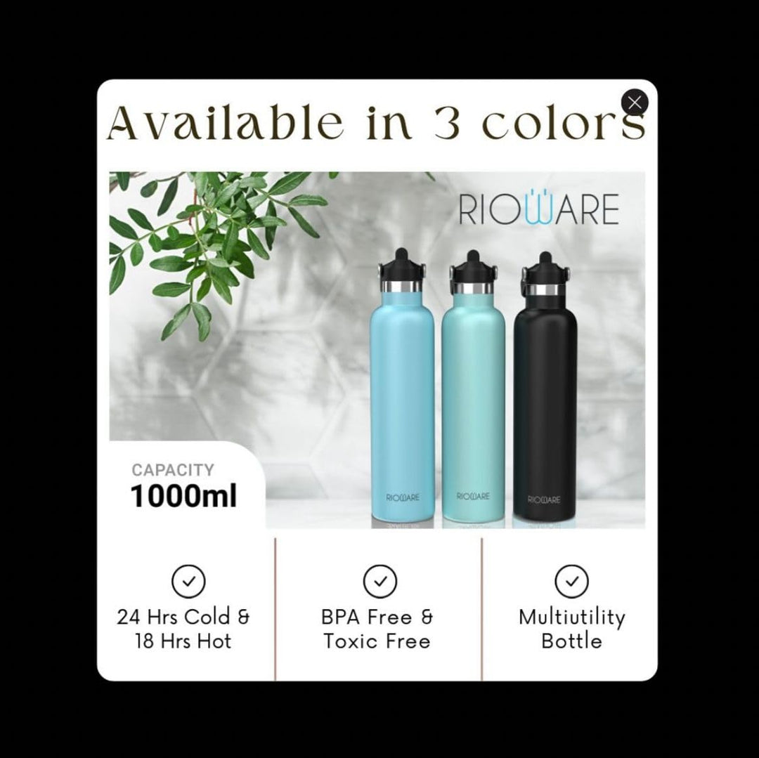 Riotuff Insulated Stainless Steel Leak Proof Water Bottle 24 Hours Hot And Cold  1 Ltr Blue