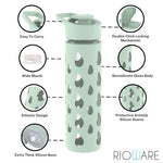 Load image into Gallery viewer, Quicksip Borosilicate Glass Water Bottle with Silicon Sleeve 550ml Green