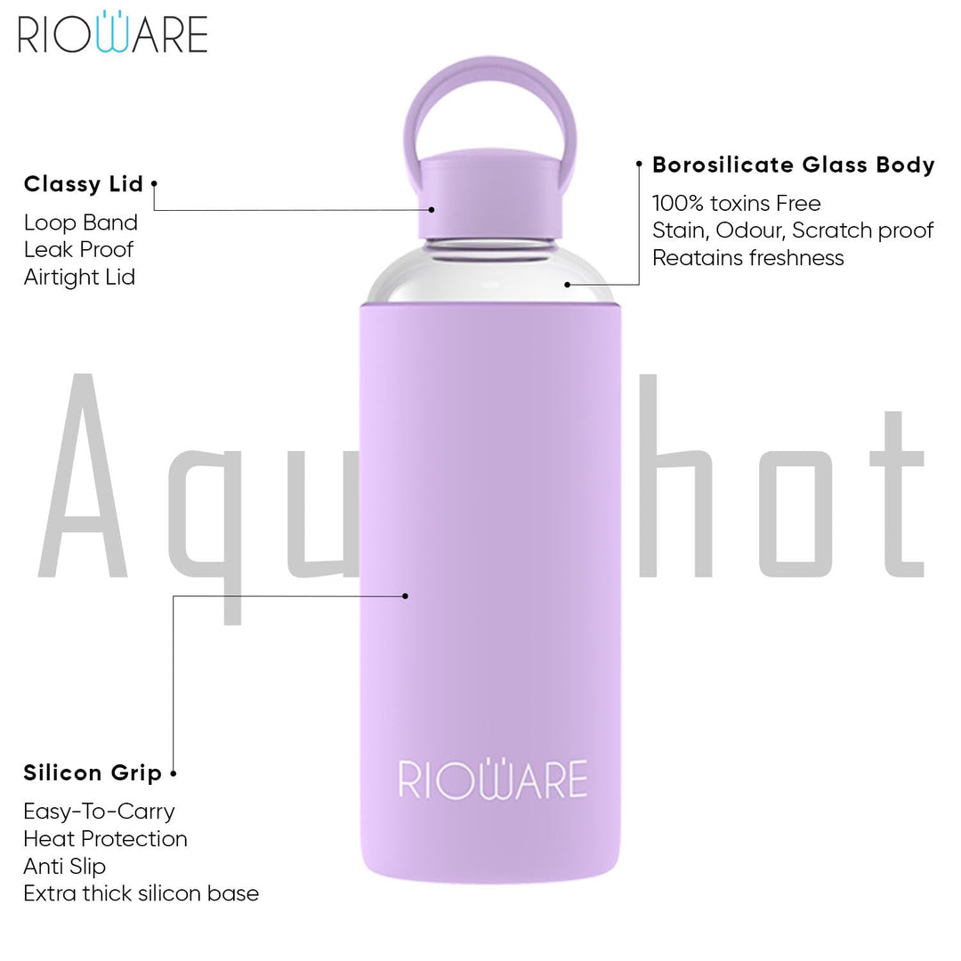 Aquashot Borosilicate Glass Water Bottle With Silicon Sleeve 750ml Black