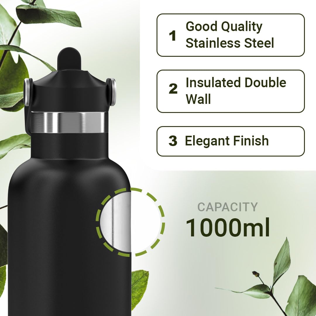 Riotuff Insulated Stainless Steel Leak Proof Water Bottle 24 Hours Hot And Cold  1 Ltr Blue