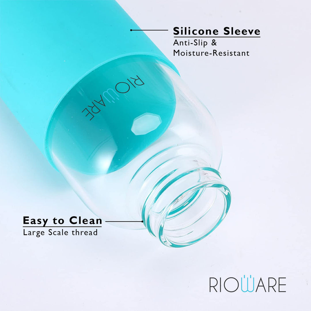 Riobuzz Borosilicate Glass Water Bottle With Silicone Sleeve 550 ml Blue