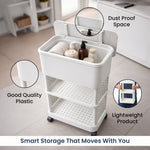 Load image into Gallery viewer, Rioware 3 Tier Slim Storage Trolley with Wheels & Top Lid | Plastic Rolling Organizer Cart for Home, Office, Bedroom, Kitchen, Bathroom, Laundry | Space Saver Plastic Rack