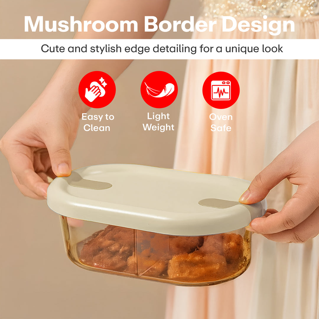 Slim High Borosilicate Glass Microwave Safe Two Compartment Lunch Box Set 750ml