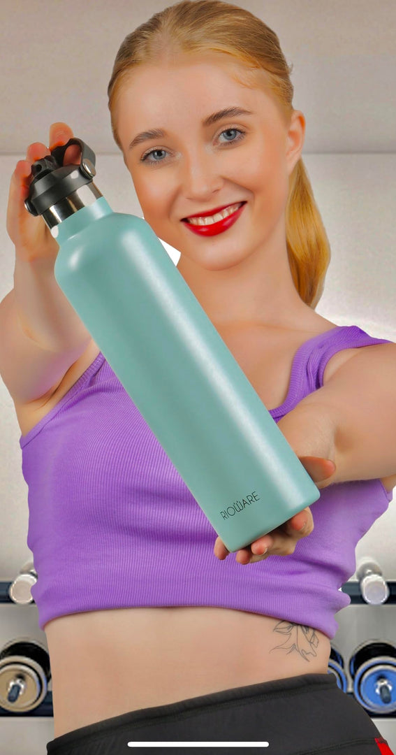 Riotuff Insulated Stainless Steel Leak Proof Water Bottle 24 Hours Hot And Cold  1 Ltr Blue