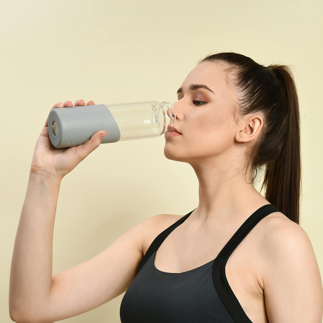 Hydraboost Borosilicate Glass Water Bottle With Silicon Sleeve 550ml Grey