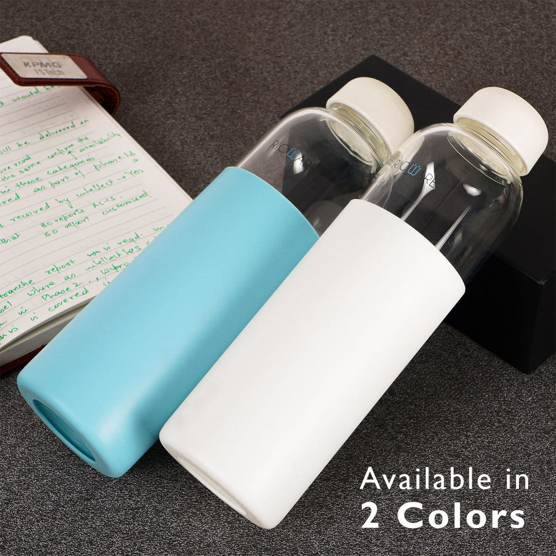 Riobuzz Borosilicate Glass Water Bottle With Silicone Sleeve 550 ml Blue