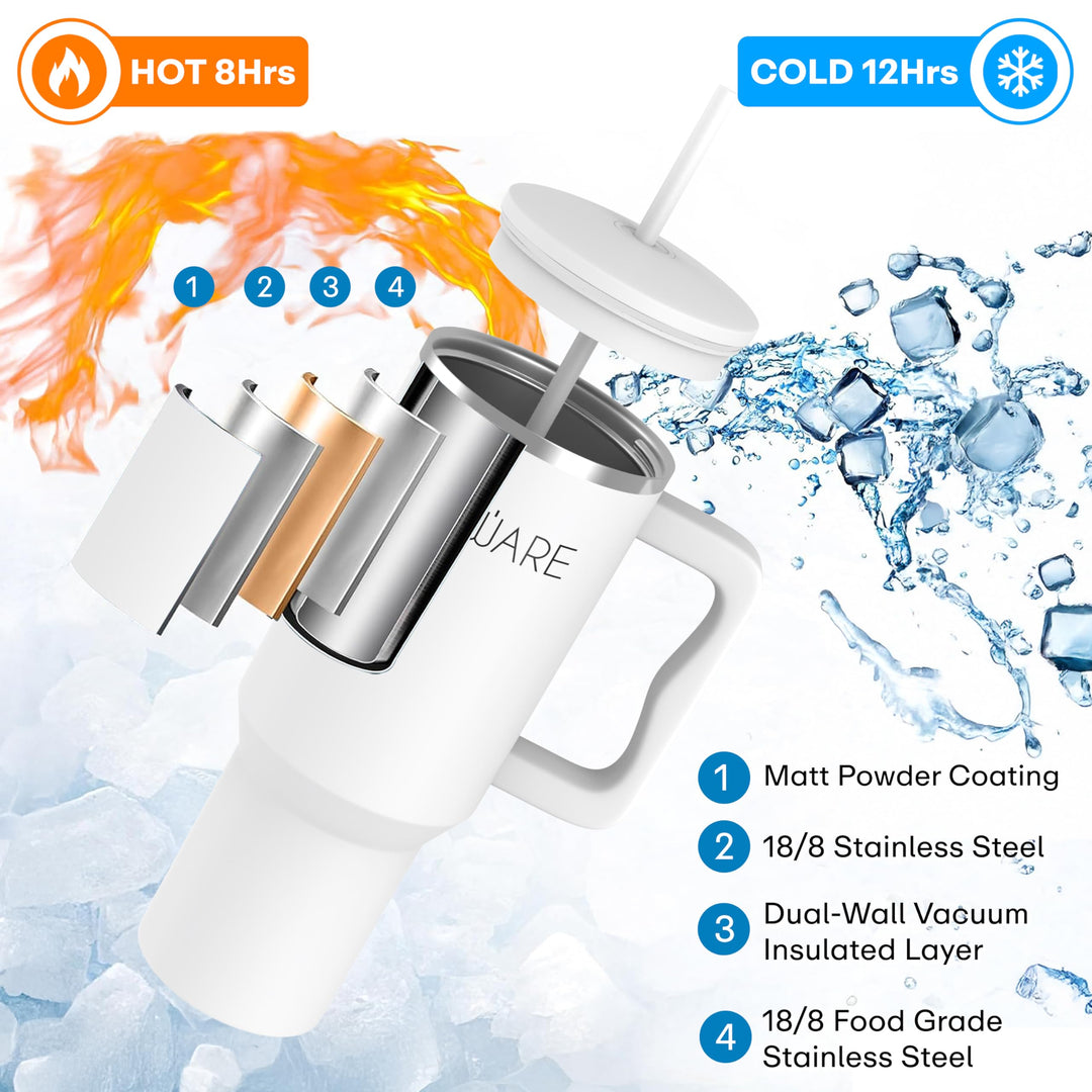 1200 ML Stainless Steel Tumbler Hot and Cold with Handle and 2 Lid and 2 Straw with Silicone Sleeve