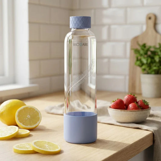 Purifa Pro Borosilicate Glass Water Bottle With Silicon Sleeve 750ml Blue