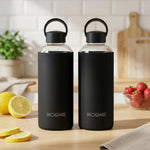 Load image into Gallery viewer, Aquashot Borosilicate Glass Water Bottle With Silicon Sleeve 750ml Black