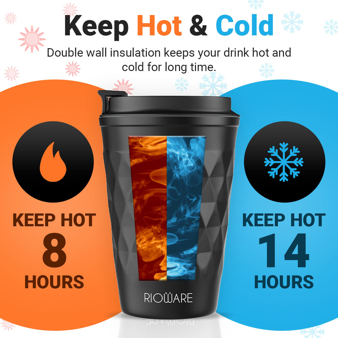 Premium Vacuum Insulated Travel Coffee Mug 350ml Keeps Coffee Hot For 8 Hours, Cold For 14 Hours