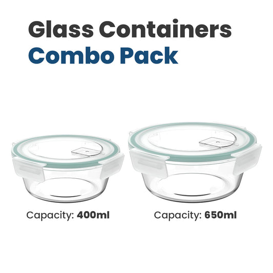Glass Airtight Container Set 400ml +650ml Set of 02 Transparent