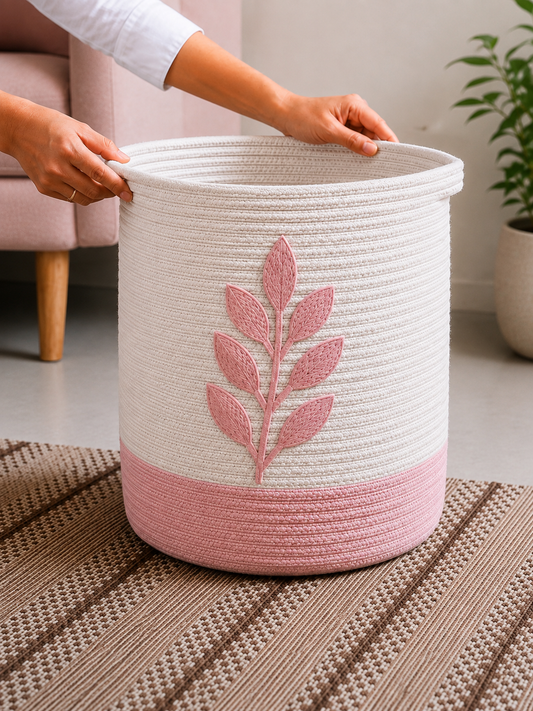 Dusty Pink Leaf Storage Basket