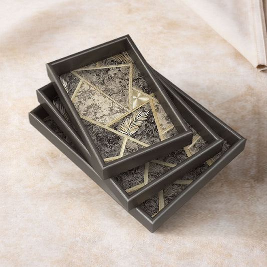 Serving Trays Wooden Black Abstract Set of 3