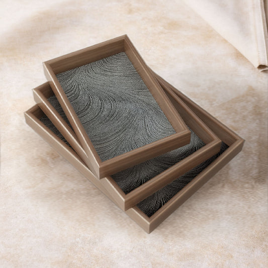 Serving Wooden Trays Gray Marble Set of 3