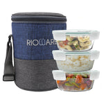Load image into Gallery viewer, Premium Glass Lunch Box Round Set of 3 400ml each
