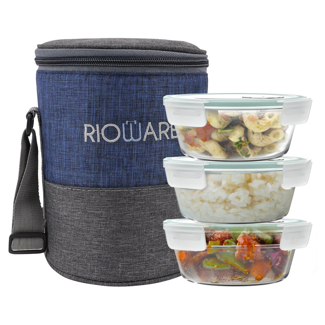 Premium Glass Lunch Box Round Set of 3 400ml each