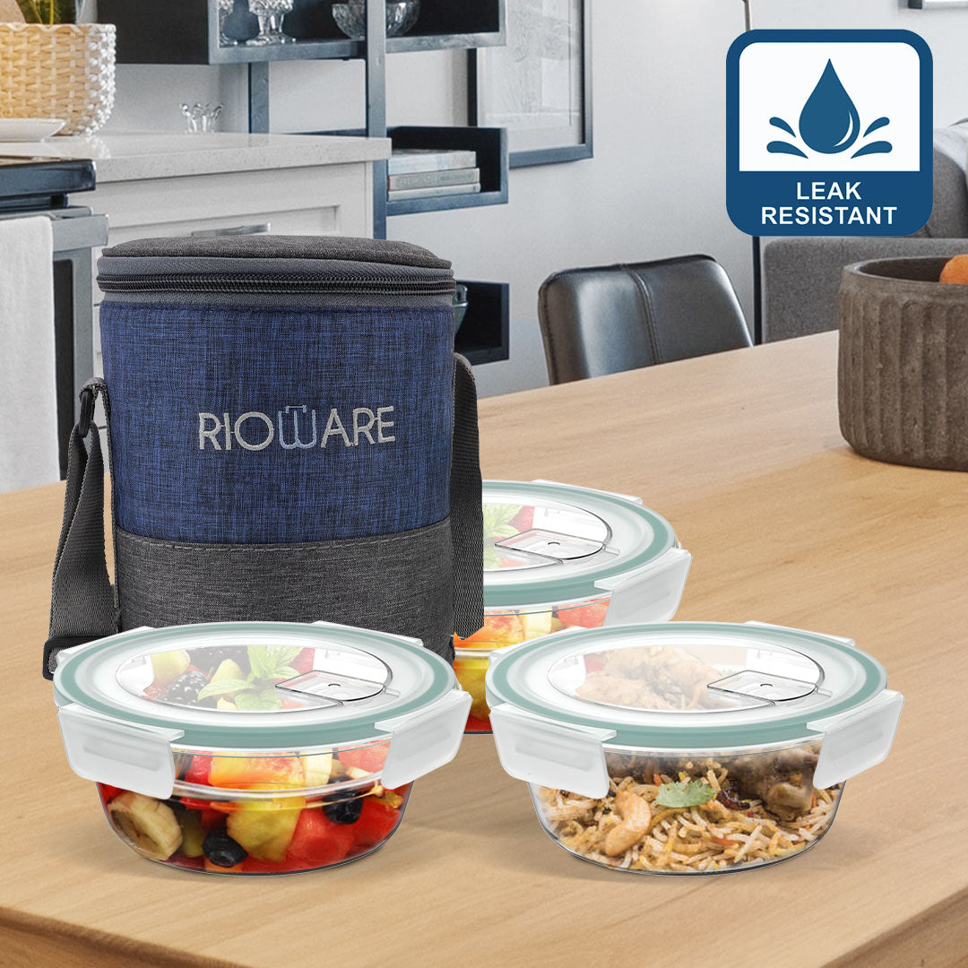Premium Glass Lunch Box Round Set of 3 400ml each