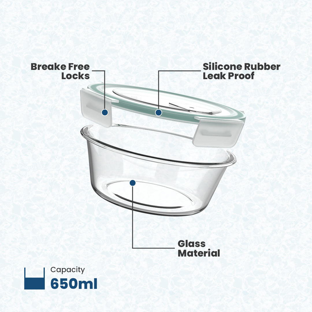 Premium Glass Lunch Box Round Set of 3 400ml each