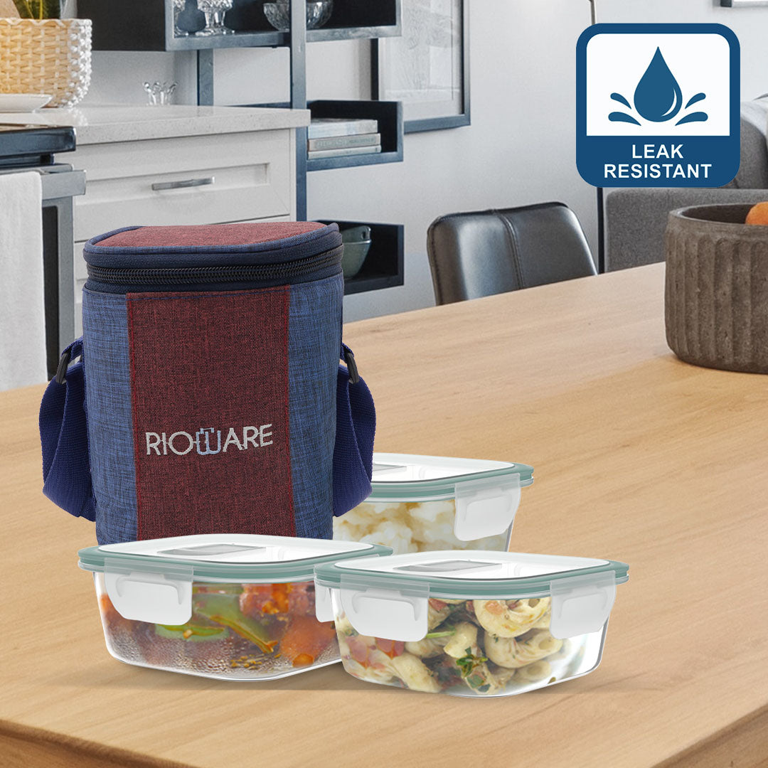 Borosilicate Glass Lunch Box Square Set Of 3 320ml
