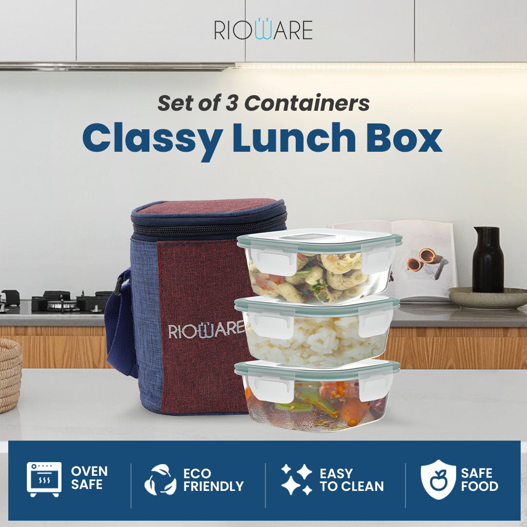 Borosilicate Glass Lunch Box Square Set Of 3 320ml