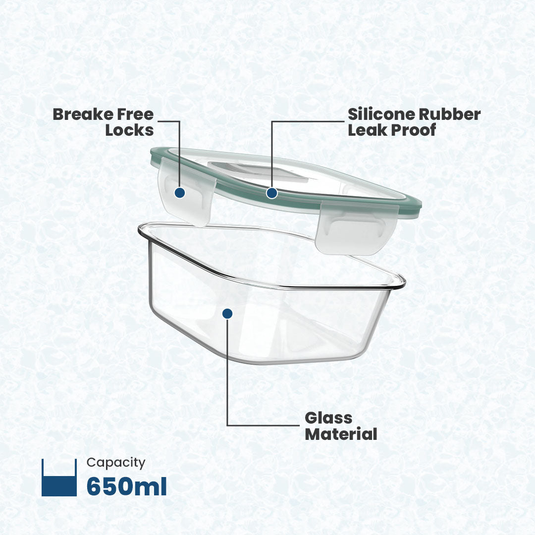 Borosilicate Glass Lunch Box Square Set Of 3 320ml