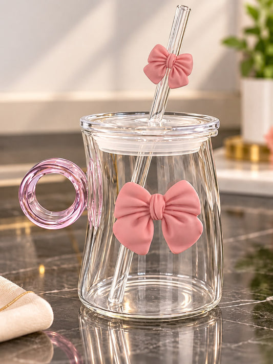 Pink Bow Glass Cup
