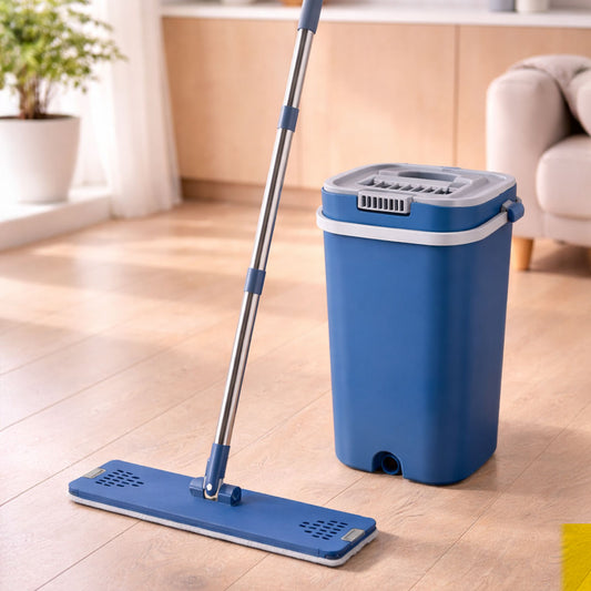 Rioware Flat Mop for Home Cleaning Floor / 360° Rotating Microfiber Mops for Floor Cleaning | Hands-Free Squeeze (White)