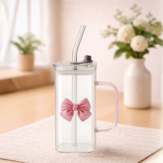 BowSip Glass Tumbler with Straw & Lid (400ml)