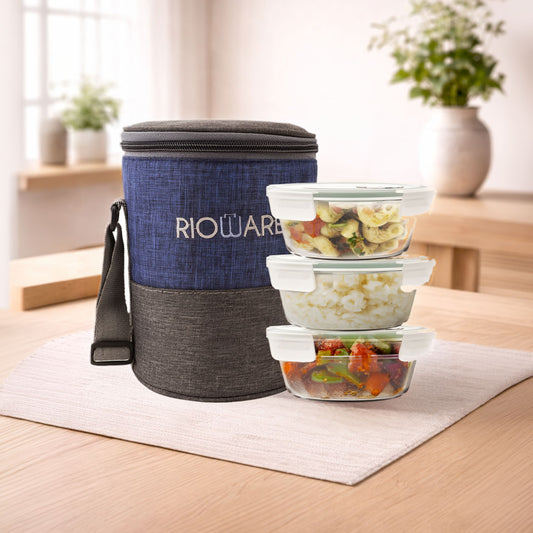 Premium Glass Lunch Box Round Set of 3 400ml each