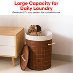 Load image into Gallery viewer, Rioware Bamboo Round Basket for Storage Laundry Basket for Clothes With Lid | Home Organizer Items and Storage | Eco Friendly | Compact and Easy to carry | Home Storage Organizer | Dark Brown
