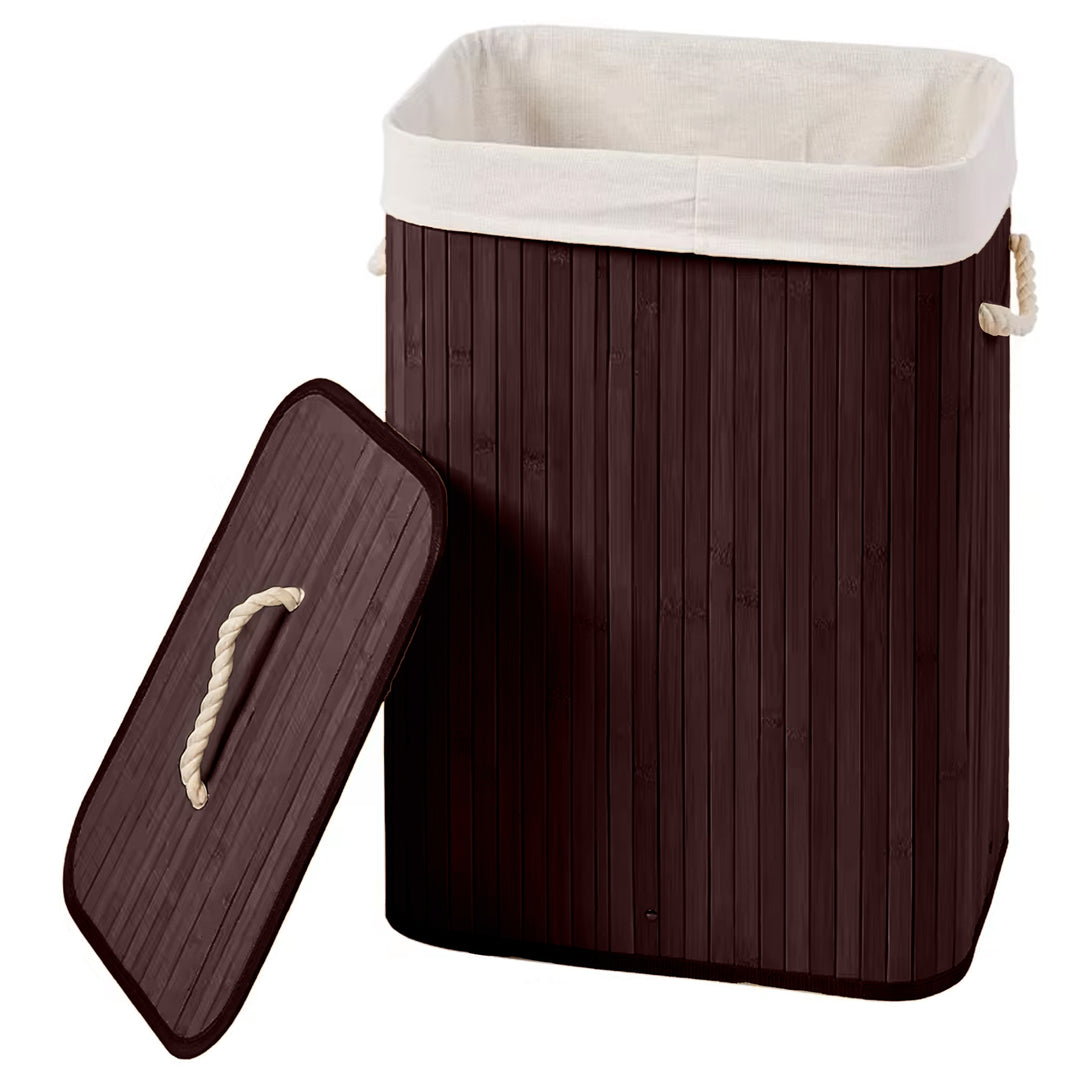 Rioware Bamboo laundry bag basket for clothes with lid toy storage organiser box foldable Square Home Organizer and Storage | Eco Friendly | Compact and Easy to carry Dark Brown