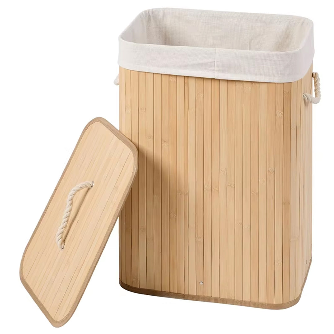 Rioware Bamboo laundry bag basket for clothes with lid toy storage organiser box foldable Square Home Organizer and Storage | Eco Friendly | Compact and Easy to carry Dark Brown