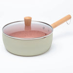 Load image into Gallery viewer, Rioware 20cm (3.1L) Granite Coating Sauce Pan | Nonstick Pan with Glass Lid &amp; Wooden Handle – Compact &amp; Durable | Cooking Pan for Soup, Noodles, Tea, Pasta &amp; Steamed Vegetables (White)
