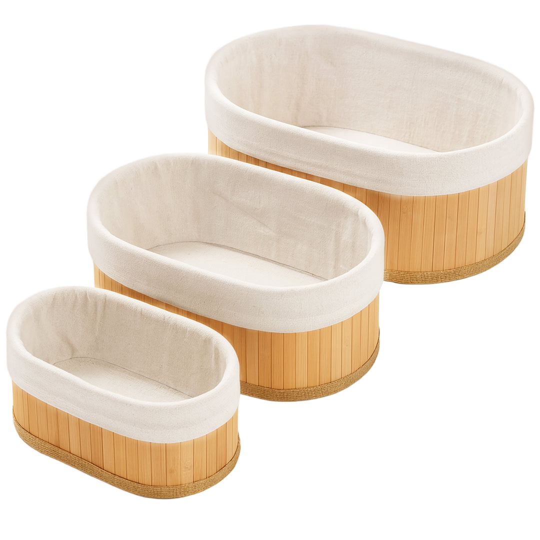 RIOWARE Natural Bamboo Storage Rectangular Basket Bins Organizer, Pack of 3
