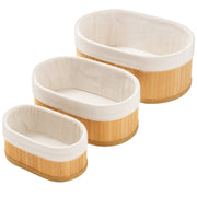 RIOWARE Natural Bamboo Storage Rectangular Basket Bins Organizer, Pack of 3